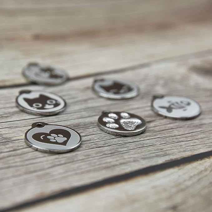 Stainless Steel Cat ID Tags - Engraved Personalized Cat Tags includes up to 4 Lines of Text with Round Heart Shape