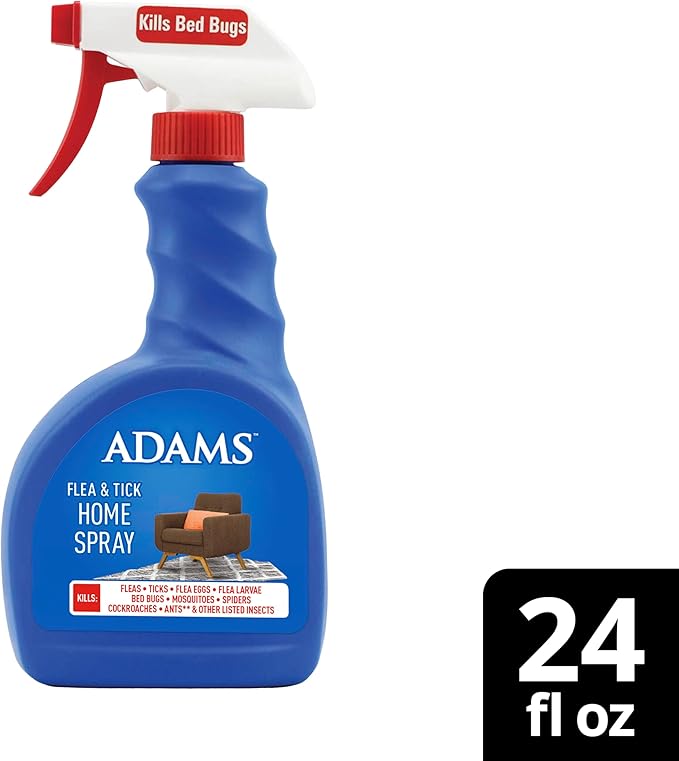 ADAMS Flea & Tick Home Spray, Kills Fleas, Flea Eggs, Flea Larvae, Bed Bugs, Ticks, Ants (Except Carpenter, Harvester, Pharaoh & Fire Ants), Cockroaches, Spiders, & Mosquitoes In The Home, 24 Fl Oz