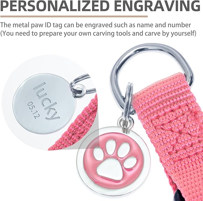 PUPTECK No Pull Dog Harness Soft Adjustable Basic Nylon Step in Puppy Vest Outdoor Walking with ID Tag and A-ir Tag Case, Fuchsia, S