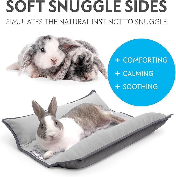 Paw Inspired Snuggle Bunny Bolster Bed for Rabbits, Cats, Dogs, Small Pets, 17x17-Inch Reversible Fleece Flop Bedding with Padded Sides (Gray/Light Gray)