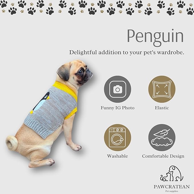 Cute Sweater for Dogs and Cats Soft Flannel Pet Outfit Warm and Cozy Animal Hoodie Small to Large Pet Clothes for Halloween Parties and Everyday Wear (X-Large, Grey Pinguin)