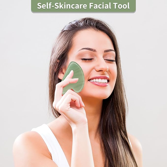 Gua Sha Facial Tools, Natural Jade Guasha Tool for Face, Double Chin & Jawline, Gua Sha Stone Self-Skin Care Face Stone Gua Sha Tools for Women, Green Aventurine