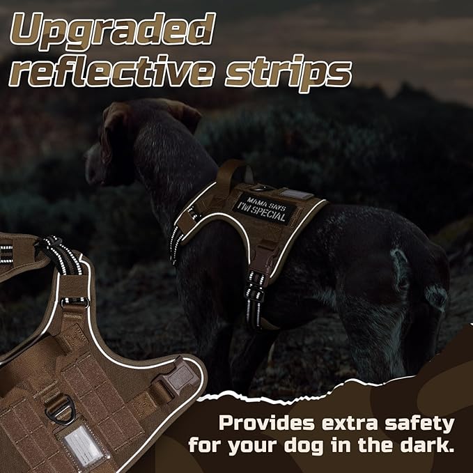 rabbitgoo Tactical Dog Harness Medium Sized Dog, No Pull Military Service Vest with Handle & Molle, Easy Control for Training Walking, Adjustable Reflective Straps, Brown, M