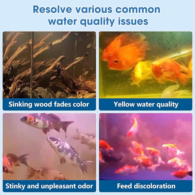 Aquarium Filter Resin for Water Purification, 3 Bags x 200ml, Tannin Remover, Odor Eliminator for Crystal Clear Water