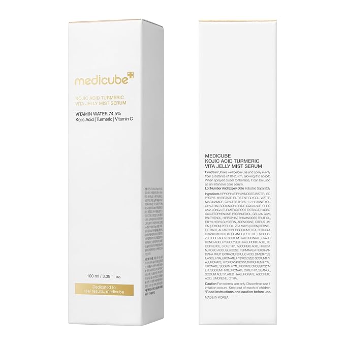 medicube Jelly Mist Serum with Kojic Acid Turmeric | 2-in-1 Daily Facial Spray and Serum | With Vitamin C, Turmeric, Panthenol for Hydrating, Calming Care | Lightweight, Refreshing Mist | 3.38 fl.oz