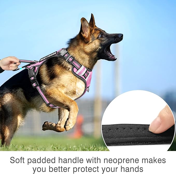 WINSEE Large Pink Service Dog Harness with 7 Patches, No Pull Reflective Dog Vest for Training, Mesh Soft Padded Handle, Adjustable Fit for Dogs 50-80 lbs.