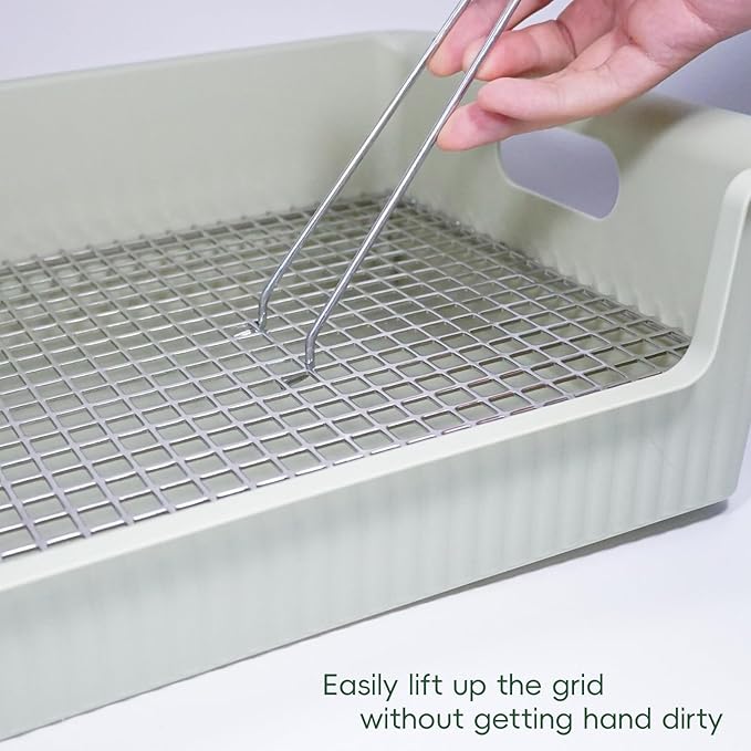 Large Rabbit Litter Box with Widened Stainless Steel Grid, Easy to Clean Guinea Pig Bunny Litter Box for Guinea Pigs Cages,High Back Wall for Small Animals(15×11.2×5.9 in