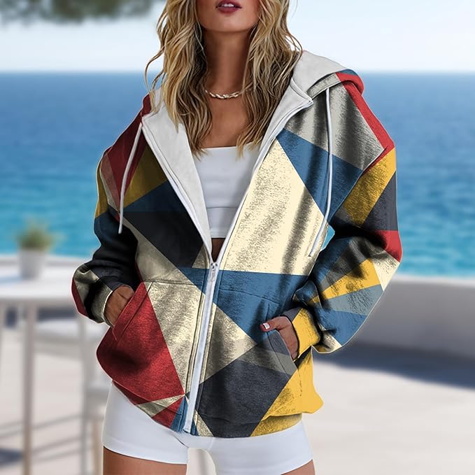 Hoodies for Women Zip Up Long Sleeve Hoodied Sweatshirt with Pockets Retro Graphic Women's Sweatshirt Trendy