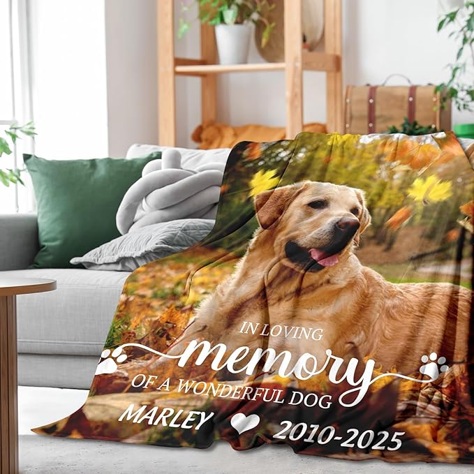 Pet Memorial Blanket Gift - Personalized Dog Memorial Blankets, Pet Sympathy Gifts for Loss of Dogs for Pets Lovers, Dog Bereavement Passing Away Gift, Custom Dogs Blanket (Y)