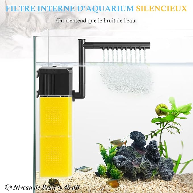 FEDOUR 10W 15W 20W Aquarium Submersible Filter, Quiet Fish Tank Internal Filter with Spray Bar, Powerful Aquarium Filter for 5-80 Gallon Tank(15W for 15-50Gallon)