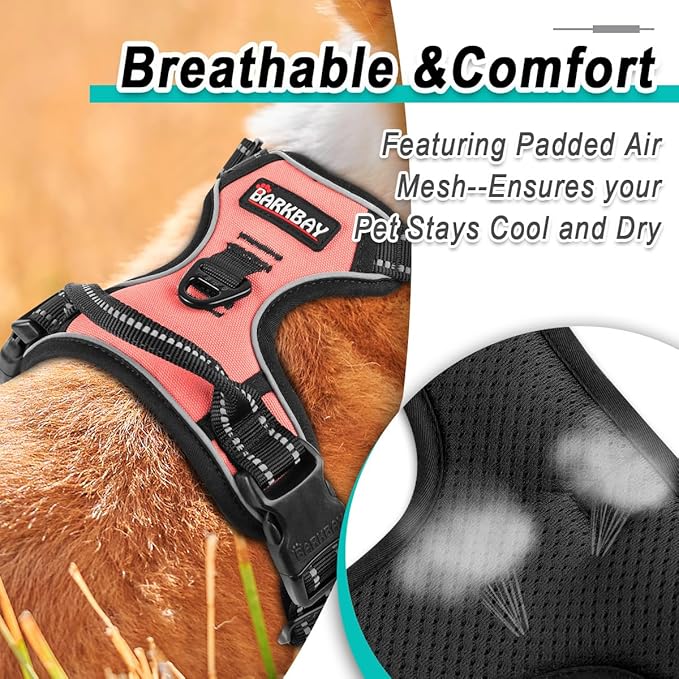 BARKBAY Dog Harness No Pull for Small Dogs - Adjustable, Reflective, Comfortable, No Choke, Heavy-Duty - Perfect for Outdoor Training, Walking, and Hiking - Strong & Durable - XS & Light Pink