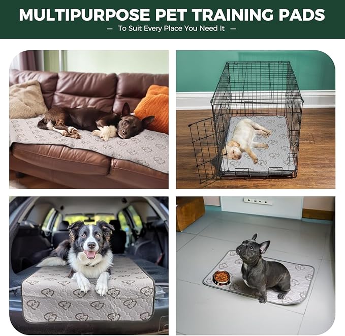 FXW Washable Pee Pads for Dogs, Puppy Pads with Super Absorbent, Specifically Designed for 36inch Cages, 23" x 35" Rectangle, Khaki, 4 Packs