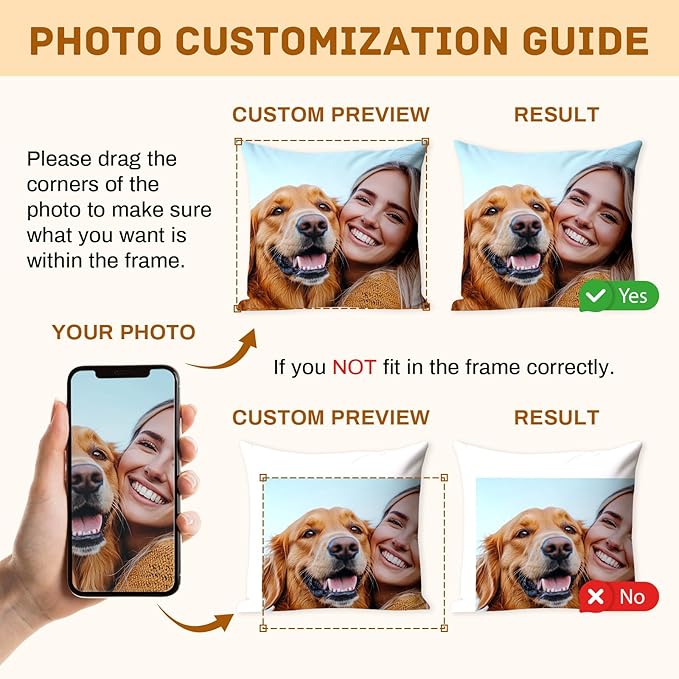 Custom Pillow with Picture & Text - Include Insert, Personalized Photo Pillow Double-Sided Printing | 5 Sizes & 10 Colors Optional, Custom Pet Memorial Gifts | Keepsake Gifts for Loved One