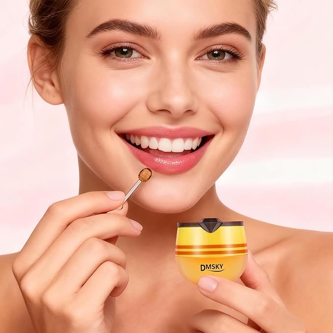DMSKY 12 PCS Bee Lip Balm Lip Mask Honey Pot, Propolis Lip Mask Overnight Moisturizing Lip Balm with Stick, Sleeping Lip Mask Hydrating Prevention Dry & Cracked, Reduce Lip Lines