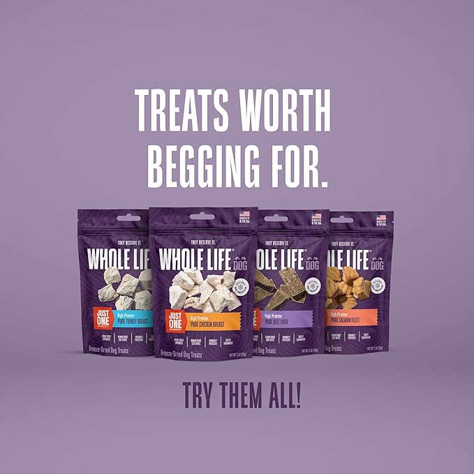 Whole Life Dog Just One Turkey Freeze Dried Dog Treats - Human Grade High Protein Food, Healthy Training Snacks, Freeze Dried Food Toppers, USA Made Natural Treats - 10 oz (Value Pack of 1)