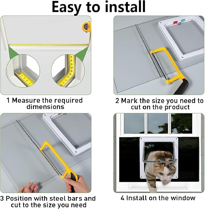 Cat Door for Window, Safety Cat Window with 4 Locking Modes, Fits 14"-32" Window, Pet Friendly Window Cat Door Insert, Ease of Installation, Magnetic Closure, Weatherproof Design, Frosted Plexiglass