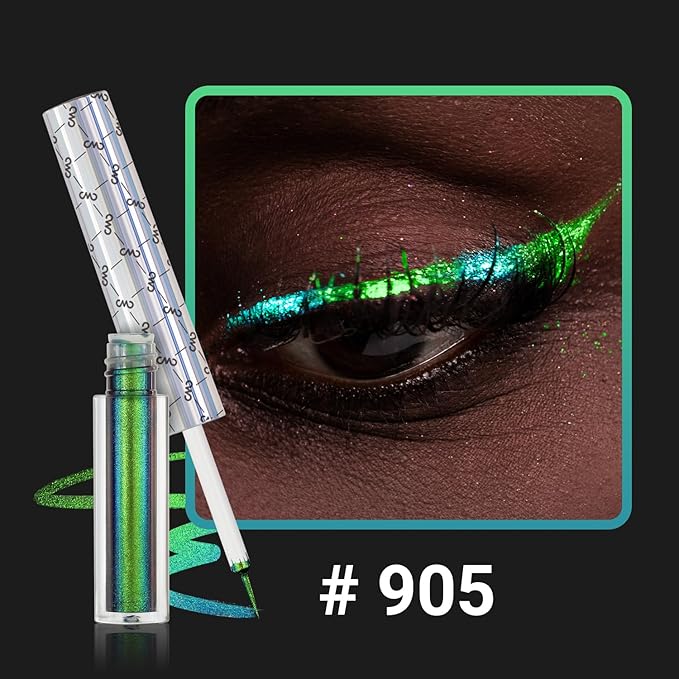 CHARMACY Multichrome Eyeliner Liquid Liner, Glitter liquid eyeliner waterproof, Metallic Intense Color Shifting Colorful Eyeliner, Long wearing, Ultra-Fine Tip Smudge-proof, GREEN INDIGO 905