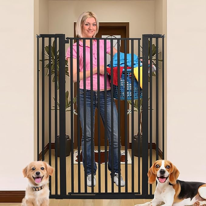 55 Inch Extra Tall Pet Gate for Cats,29.92"-43" Adjustable Wide Dog Gates,Pressure Mounted Walk Through Tall Pets Gate for Doorways,Hallway,Stairs(Black)