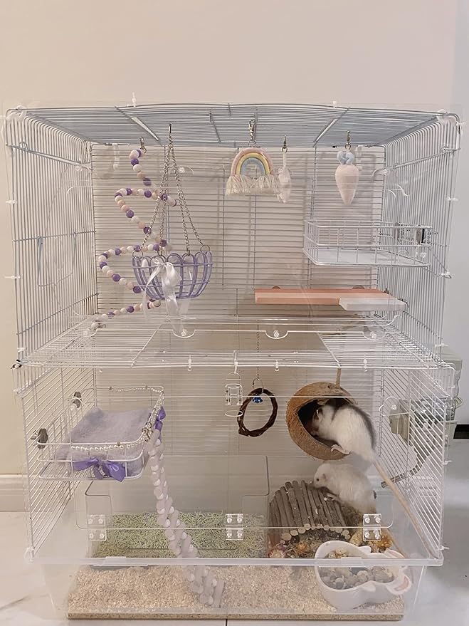 Rat Cage Platform, All-Metal Basket Chew-Proof Design, Chinchilla Toys and Cage Accessories Ledge Ramp fit Ferret, Guinea Pig, Sugar Glider