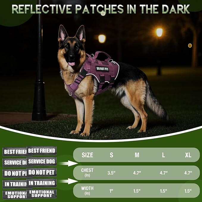WINSEE Mesh Dog Harness with 10 Pet Patches for Large Service Dog in Training, Breathable Tactical Molle Vest with Double Handle, Reflective Military Pet Vest for Walking Hiking