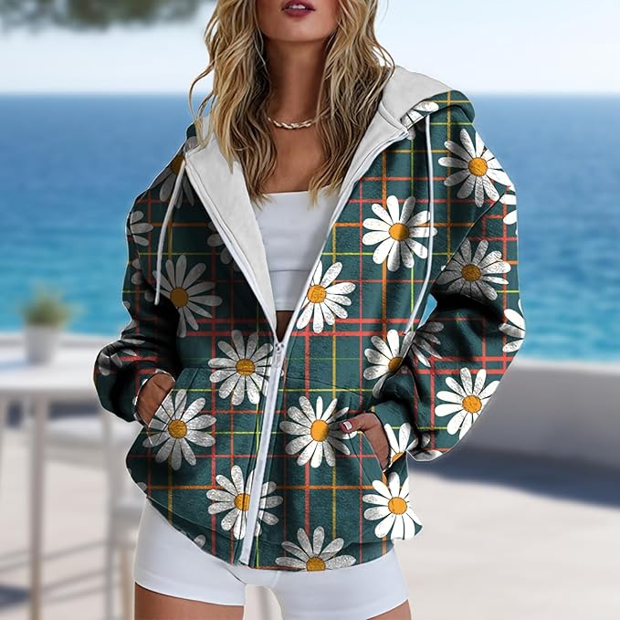 Hoodies for Women Zip Up Long Sleeve Hoodied Sweatshirt with Pockets Retro Graphic Women's Sweatshirt Trendy