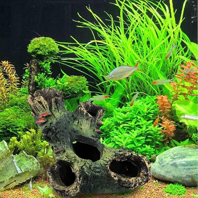 Tfwadmx Decaying Trunk Aquarium Ornament, Betta Fish Hideout Caves - Small Resin Aquarium Decoration Log with Holes for 20 Gallon Fish Tank