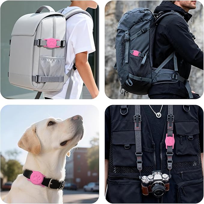 for Airtag Dog Collar Holder, Dog Airtag Holder Waterproof, Lightweight & Soft Silicone Air Tag Case for Pet Collars, Works with Multiple Tracker Tag Products (Black1+Pink1, 2 Pack)