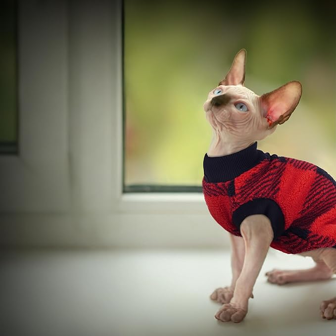PUMYPOREITY Christmas Sweater for Cats, Cozy Fleece Cat Shirt - Stretchy & Warm, Super Soft Kitten Sweater, Machine Washable Pet Clothing for Comfort & Style, Red, M