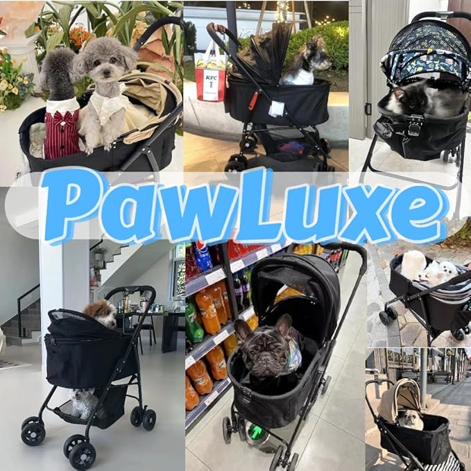 4 Wheels Pet Stroller 4 in 1 Pet Stroller with Detachable Carrier for Small & Medium Dogs Cats up to 55 lbs Easy-Folding Travel Dog Wagon with Car Seat Breathable Mesh,Khaki