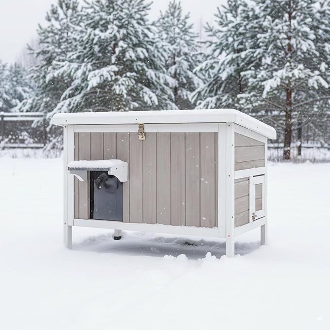 Insulated Cat House Outdoor Feral Cat Shelter House for 1-2 Cats, All Around Foam Cat Houses for Oudoor Cats Weathproof Wooden Indoor Cat House with Waterproof Roof, Escape Doors