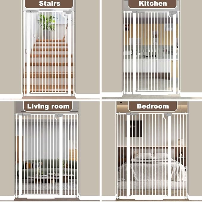 Fairy Baby 51.18" Extra Tall Baby Gates for Doorways, 29.5"-48.4" Extra Wide Safety Child Gates for Cats Dogs, Metal Auto Close Stair Gates Indoor for Kid or Pets No Drilling Pressure Mount Kit, White