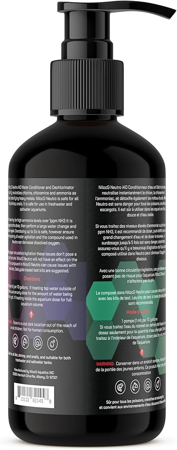 NilocG Aquatics Neutro AIO Water Conditioner and Dechlorinator, 500ml/16.9 oz, Treats 5000 gallons