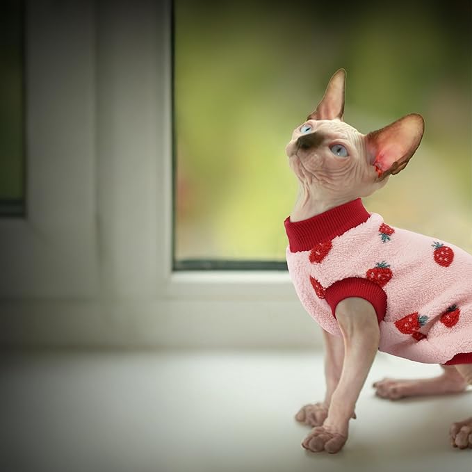 PUMYPOREITY Cozy Fleece Cat Sweater - Stretchy & Warm Knitted Cat Shirt, Super Soft Kitten Sweater, Machine Washable Pet Clothing for Comfort & Style, Pink, XS