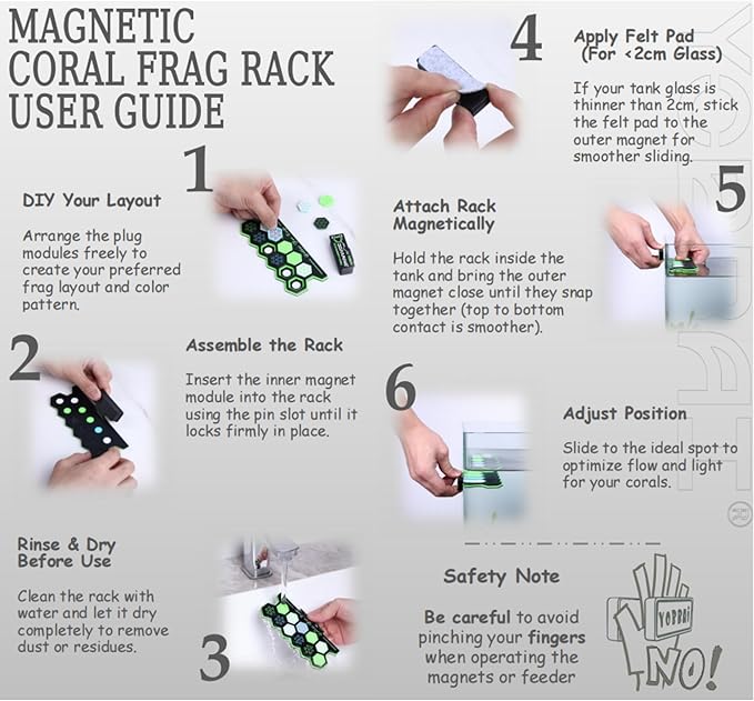 Magnetic Coral Frag Rack for Reef Tank, Saltwater Aquarium Frag Holder with 11 Slots & 13 Frag Plugs, Strong Magnet Glass Mount (Up to ~2cm), Multi-Use Aquarium & Hydroponic Plant / Reptile Display Stand