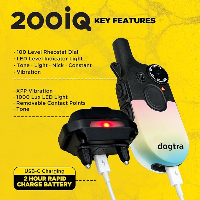 Dogtra 200iQ Remote Training E Collar – 100 Levels, Tone, Vibration, 1/2 Mile Range – Compact, Waterproof, One-Handed Control for Dogs 10 lbs+ – Lightweight Design for Daily Training – Sunset