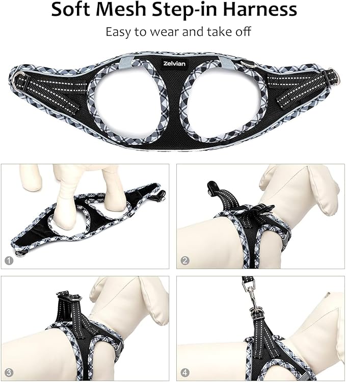 Cat Harness and Leash Set for Walking, Escape Proof Adjustable Soft Mesh Kitten Harness with Reflective Strips, Breathable No-Choke Pet Vest for Small Cats or Puppies(Black,XS)