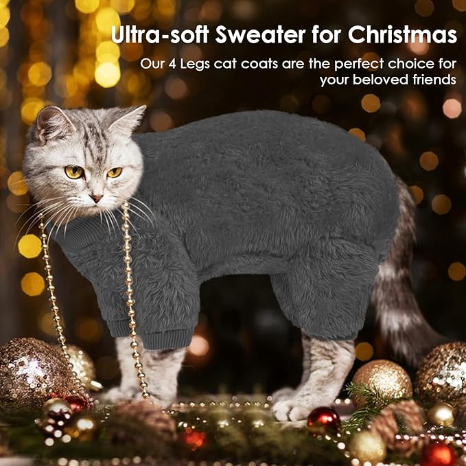 SUNFURA Sphynx Hairless Cat Sweater, Full Body Warm Fleece Sweaters with Sleeves for Cats, Soft Turtleneck Cat Clothes, Cozy Pullover Pajamas for Hairless Cats Devon, Donskoy & Small Dogs, Grey S
