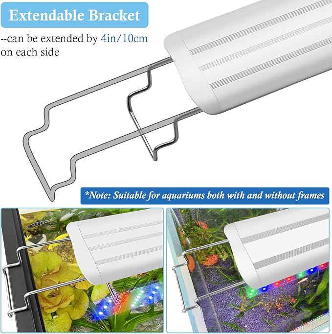 HITOP 24-30in Plant Growth Aquarium LED Light with Timer, Full Spectrum Auto 24/7 Lighting Cycle& 10-Level Brightness Adjustment, Fish Tank Light with Extendable Brackets
