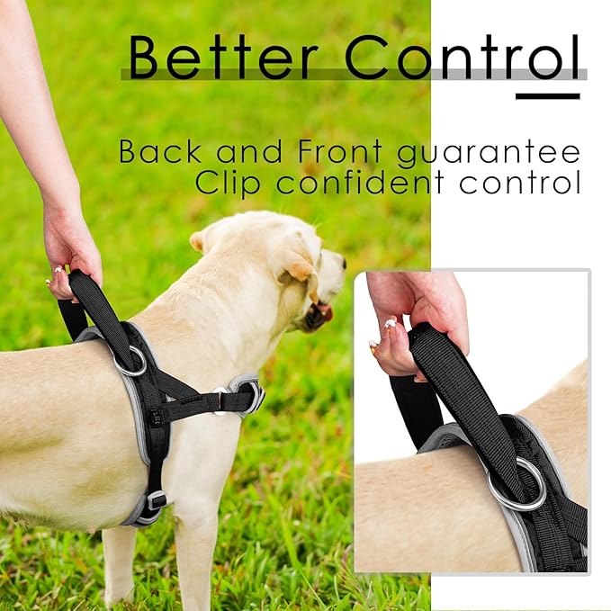 ADVENTUREMORE No Pull Dog Harness for Large Dogs, Sport Dog Halter Harness Reflective Breathable Dog Vest Escape Proof Dog Harness with Easy Control Front Clip Handle for Training Walking XXL Black