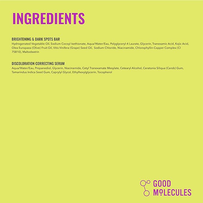 Good Molecules Brightening Skincare Duo – Dark Spot Correcting Bar (85g) & Discoloration Serum (30ml) | Tranexamic Acid & Niacinamide Set for Face & Body | All Skin Types