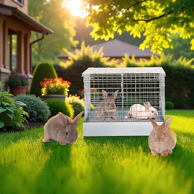 Folding Rabbit Cage, Portable Bunny Carrier with Tray and Handles for Transport, Trave or Temporary Housing, Indoor Outdoor Pet Habitat Animal Enclosure(18 x 18 x 14 in)