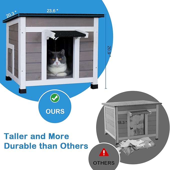 Outdoor Cat House Insulated Outside Cat House Weatherproof Feral Cat Shelter for Winter Stray with All-Round Foam 2 Escape Doors Openable Waterproof Roof & Elevated Floor for Indoor Outdoor Cats