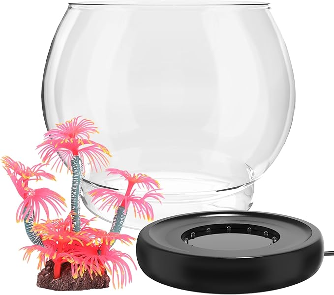 hygger 0.5 Gallon/1 Gallon Glass Fish Bowl with LED Light and Decor, Small Round Betta Fish Tank Goldfish Bowl, Round Clear Unbreakable Aquarium/Vase/Hydroponic Plant Terrarium, Nice Centerpieces