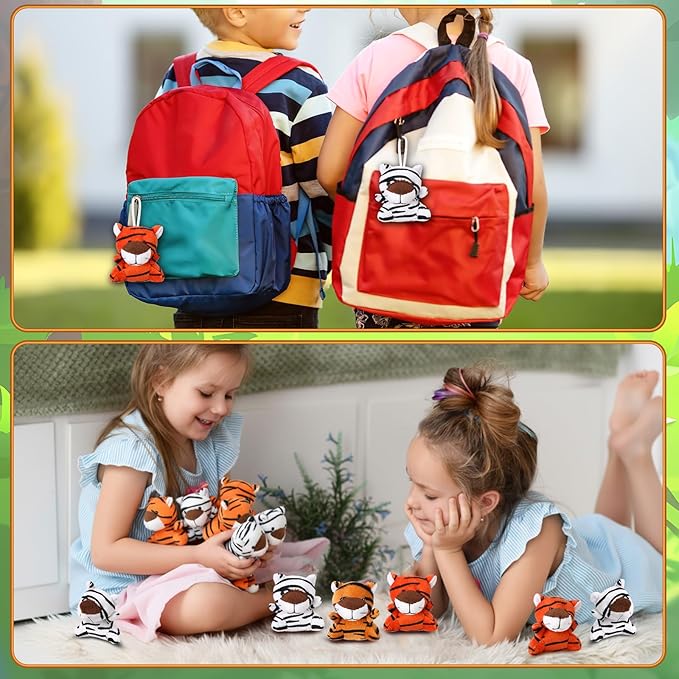 HooLing 100 Pcs Small Tiger Stuffed Animals Mini Jungle Animals Keychains Plush Toys Bulk Cute Forest Plushies for Kid Adults Valentines Holiday Birthday Party Favors Goodies Fillers Carnival Prize