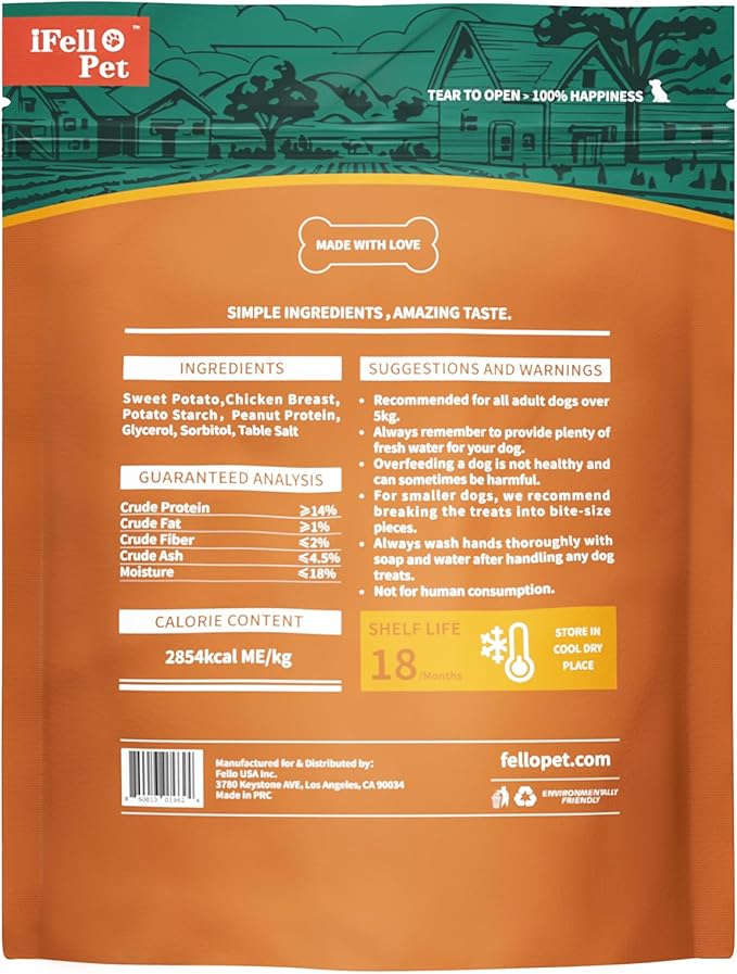 Dog Treats, Sweet Potato Dog Treats - Soft & Chewy, Long Lasting Chew Satisfies Urge to Chew - Rawhide Free, Easily Digestible, High Protein, 16 Oz
