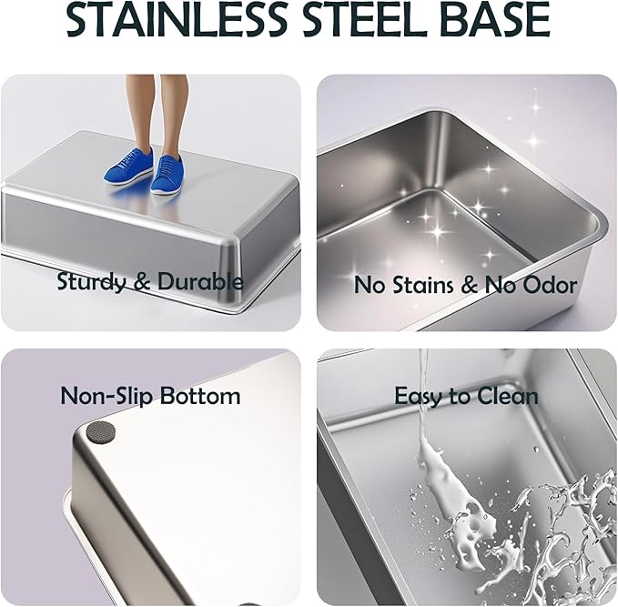 MEEXPAWS Guinea Pig Stainless Steel Litter Box with Raised Grid and Washable Pad,Small Bunny Rabbit Litter Pan High Side, Ferret Rat Litter Box, Small Animal Toilet Potty Tray Easy Clean,Less Stink