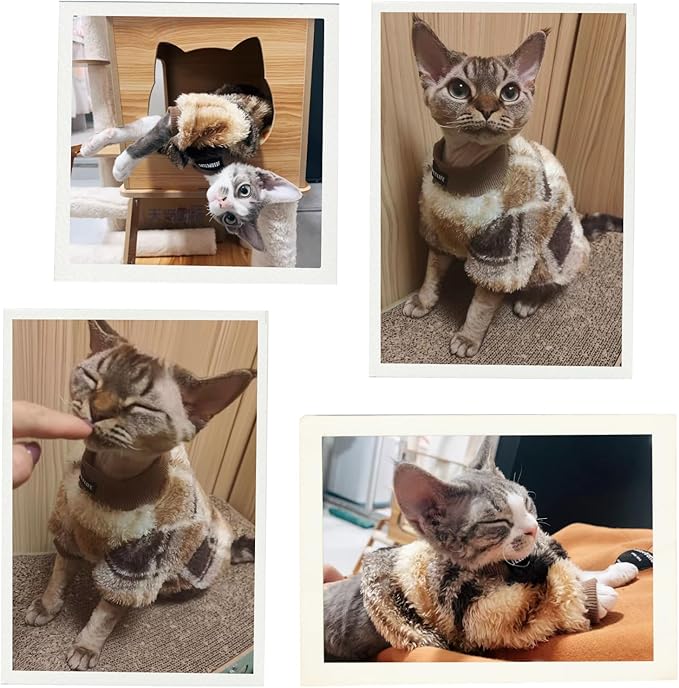 Cat Double-Sided Fleece Clothes, Soft Warm Winter Jumpsuit Sweater Shirt Clothing for Hairless Sphynx, Devon & All Indoor Kittens (Green,XXXL)