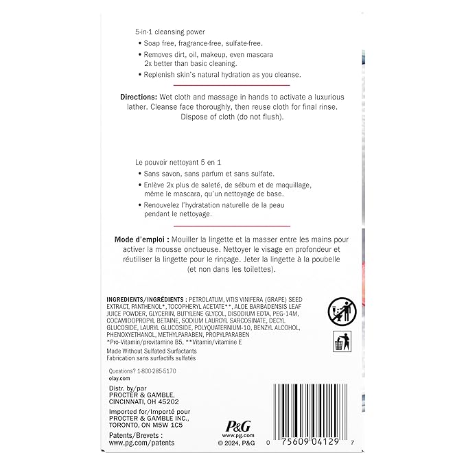 Olay Makeup Remover Wipes, Daily Facials Hydrating Face Cleanser for Normal to Dry Skin, Alcohol & Fragrance Free, Soft Face Wash Towels, Travel Essentials for Women, Convenient Dry Cloths, 66 ct