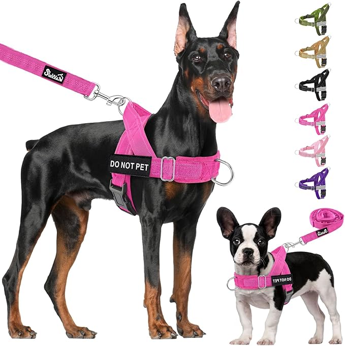 Lukovee No Pull Dog Harness & Leash Set - Heavy Duty Dog Vest Harness with Soft Padded for Medium Large Dogs, Adjustable Reflective Tactical Pet Harness for Easy Walk and Training (L, FU)