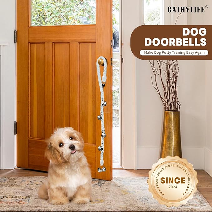 Dog Doorbells for Potty Training, Poly Urethane Puppy Door Bells, Hand-woven Dog Bells for Dog Training, Extra Loud Bells for Door Knob, Ring to Go Outside Doggie Pet Supplies. (White twist)